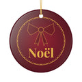 Noel Christmas Ornament Burgundy Gold Velvet Bow Elegant – Gifted Porch, view 2