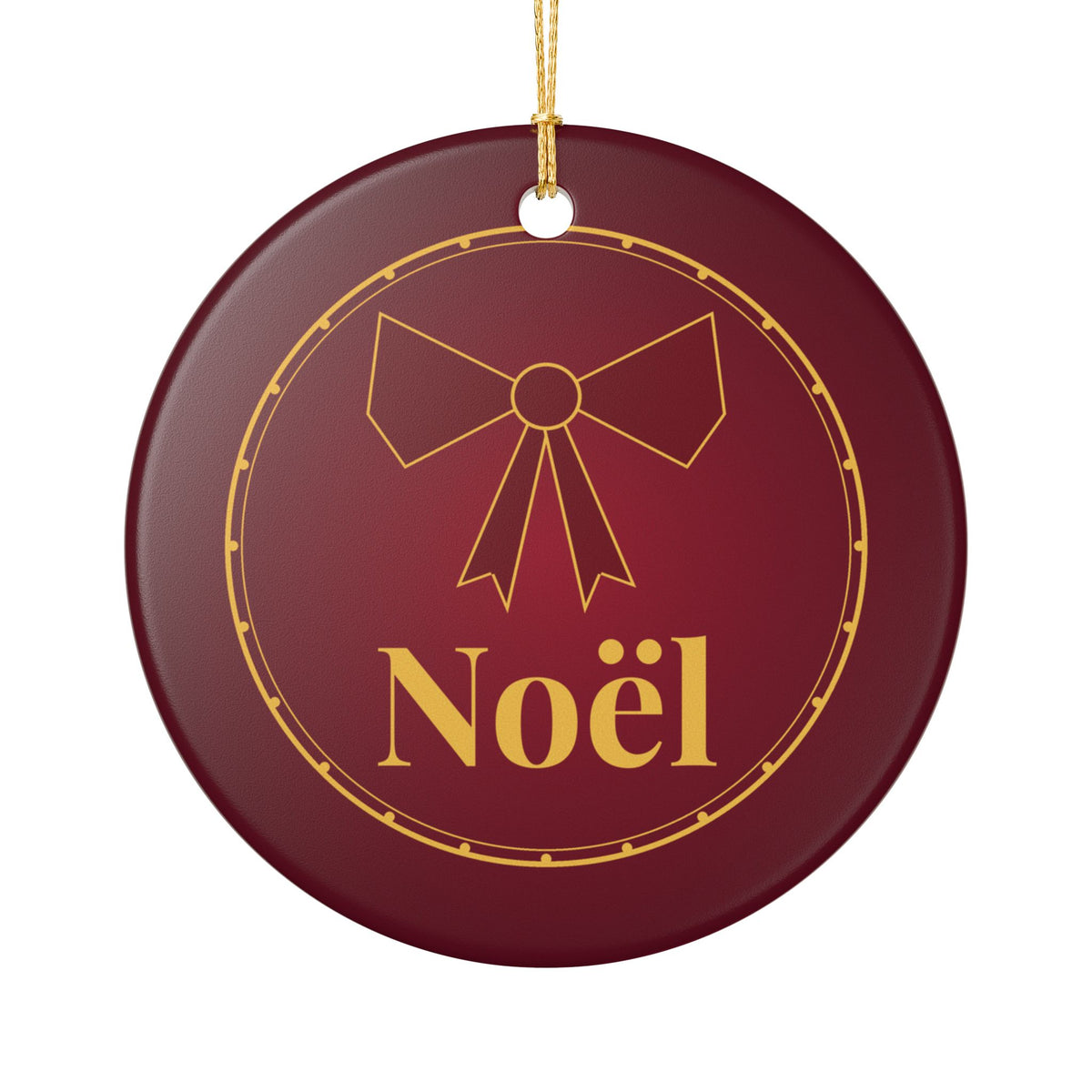 Noel Christmas Ornament Burgundy Gold Velvet Bow Elegant – Gifted Porch, view 1
