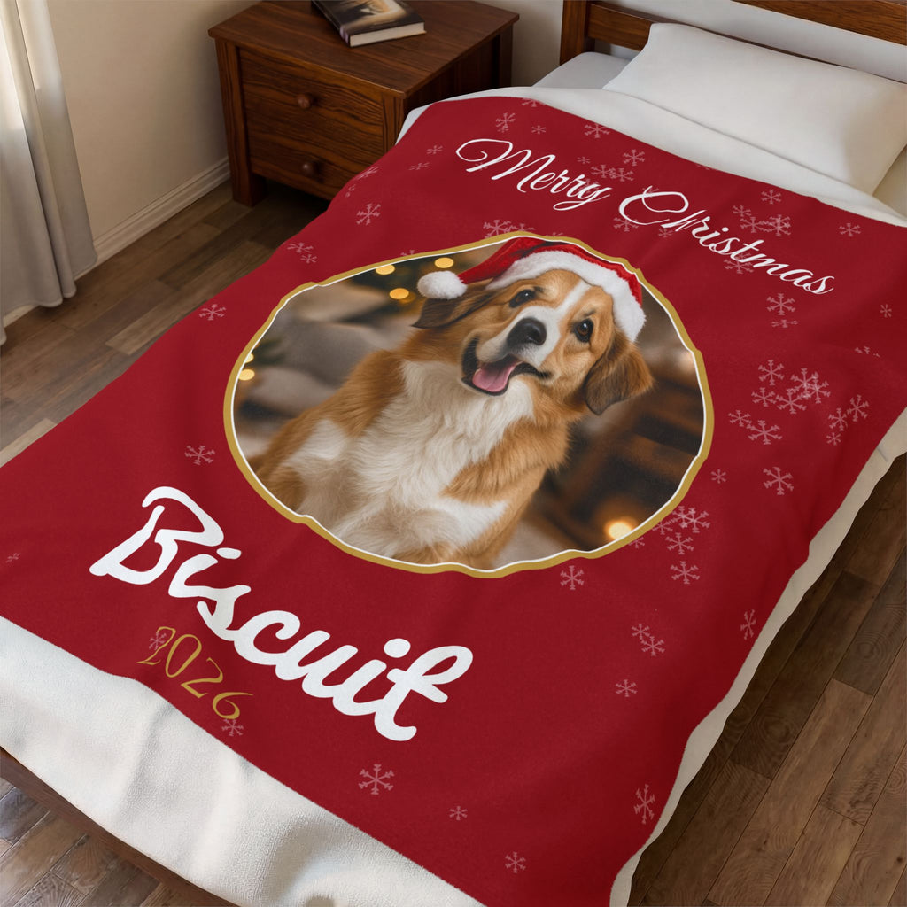 Custom Pet Photo Christmas Blanket With Name – Gifted Porch