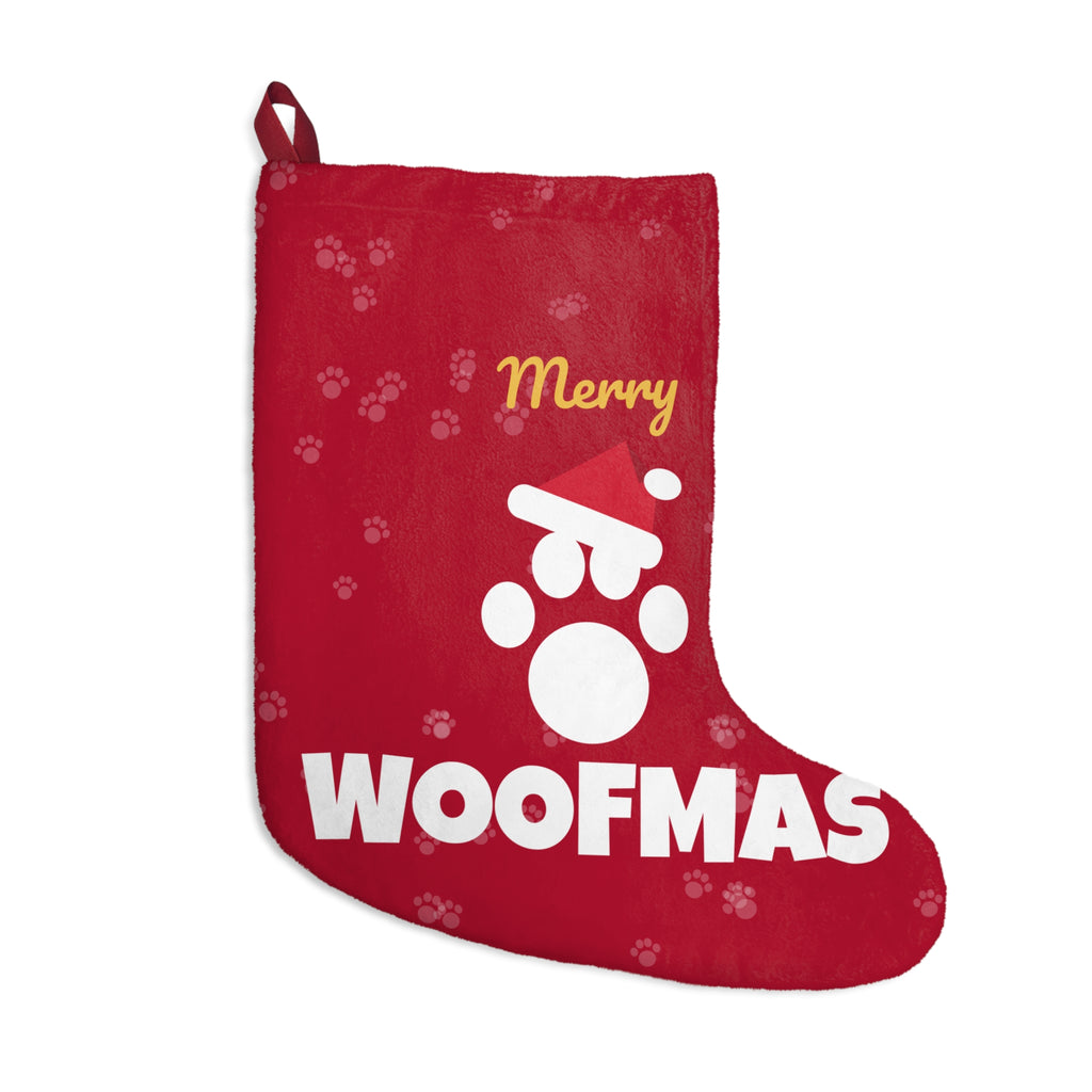 Merry Woofmas Dog Christmas Stocking Fleece Paw Print Pet Stocking – Gifted Porch
