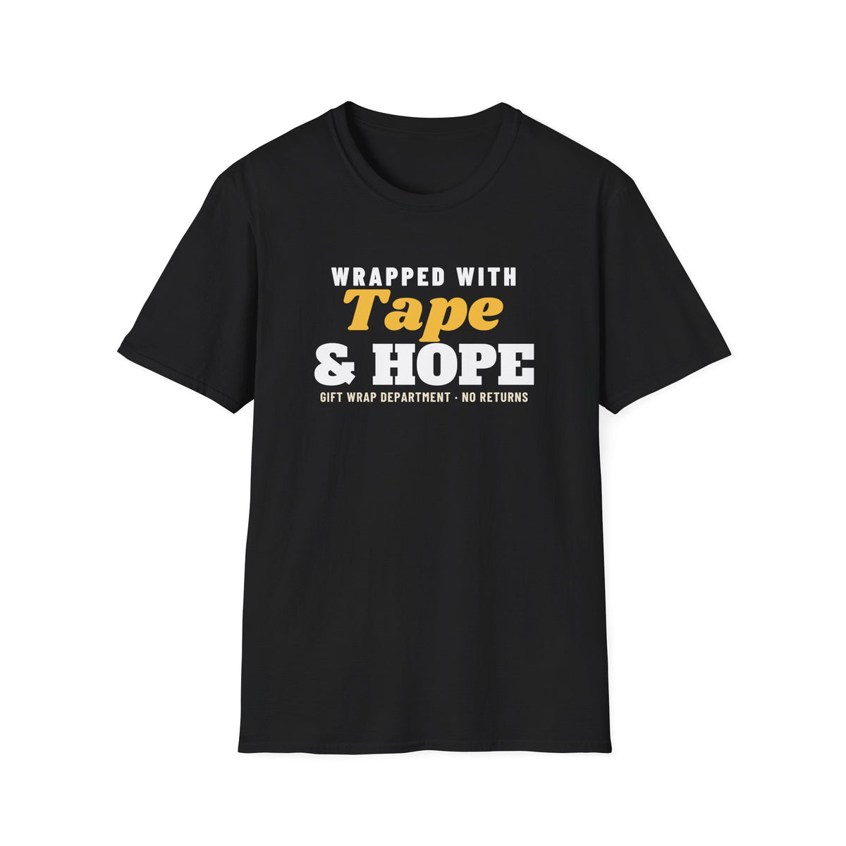 Wrapped With Tape And Hope Christmas Gift Wrapping T-Shirt – Gifted Porch, view 2
