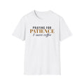 Praying For Patience And More Coffee Funny Christian T-Shirt – Gifted Porch, view 1