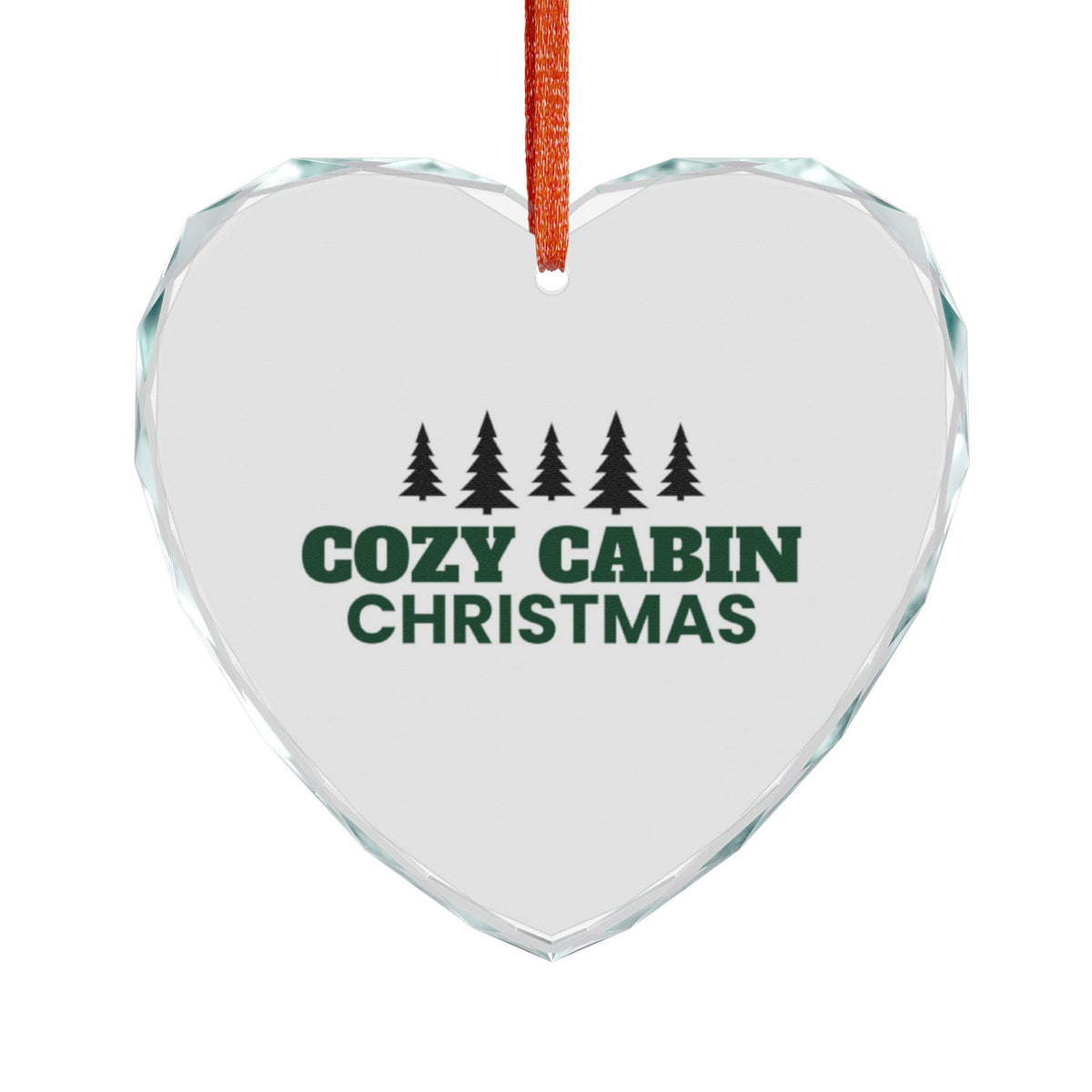 Cozy Cabin Christmas Glass Heart Ornament